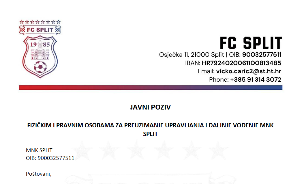 MNK Split — Javni poziv